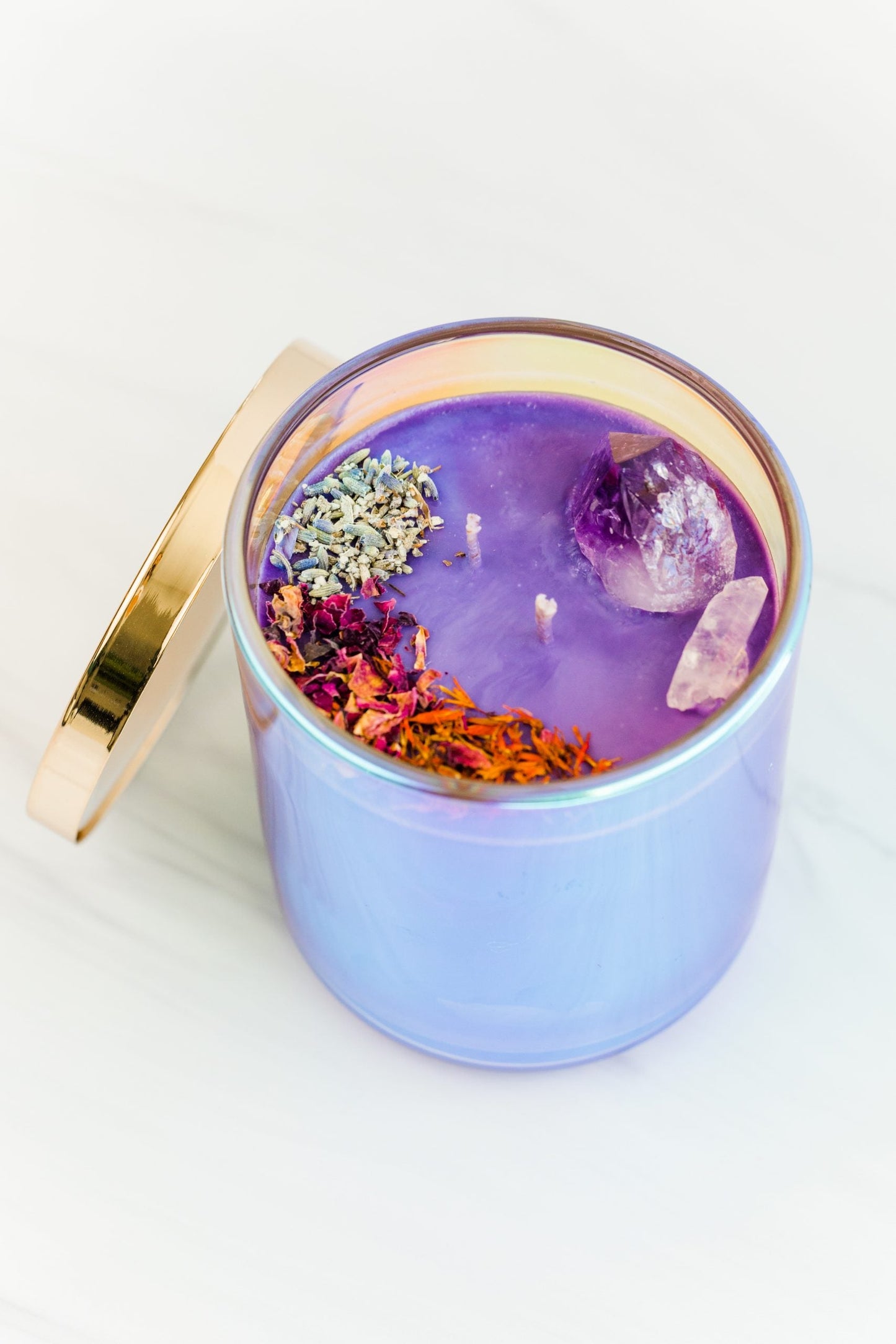 Vegan Soy Hemp-Infused Crystal Affirmation Candle | I AM (PURPLE)