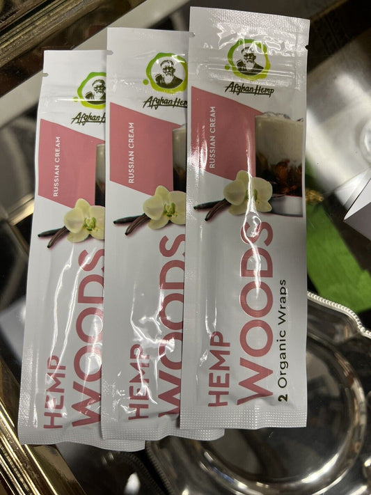 Afghan Hemp Woods Herbal Organic Natural 2 Russian Cream Flavor Papers Wraps Per Pack (3 Count)