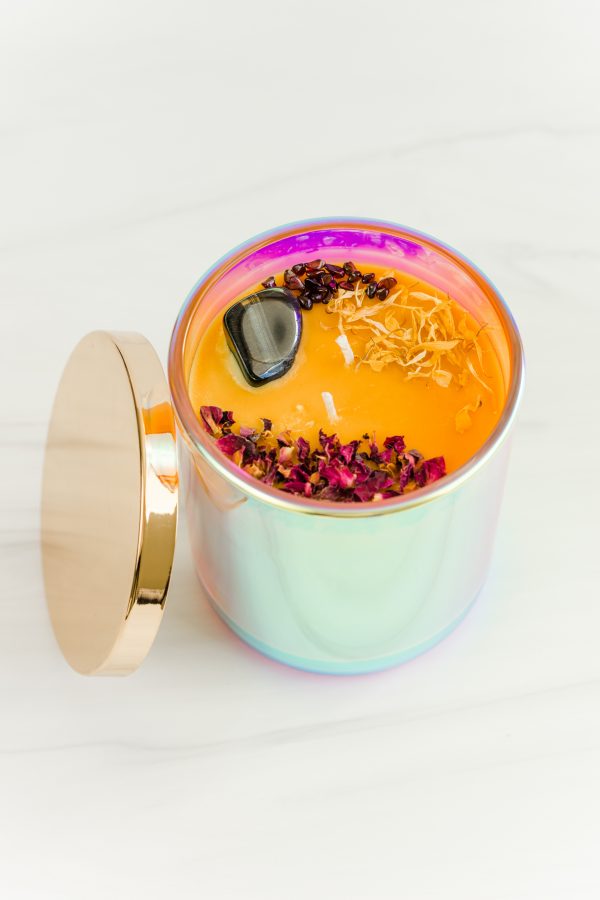 Vegan Soy Hemp-Infused Crystal Affirmation Candle | ATTITUDE OF GRATITUDE (ORANGE)